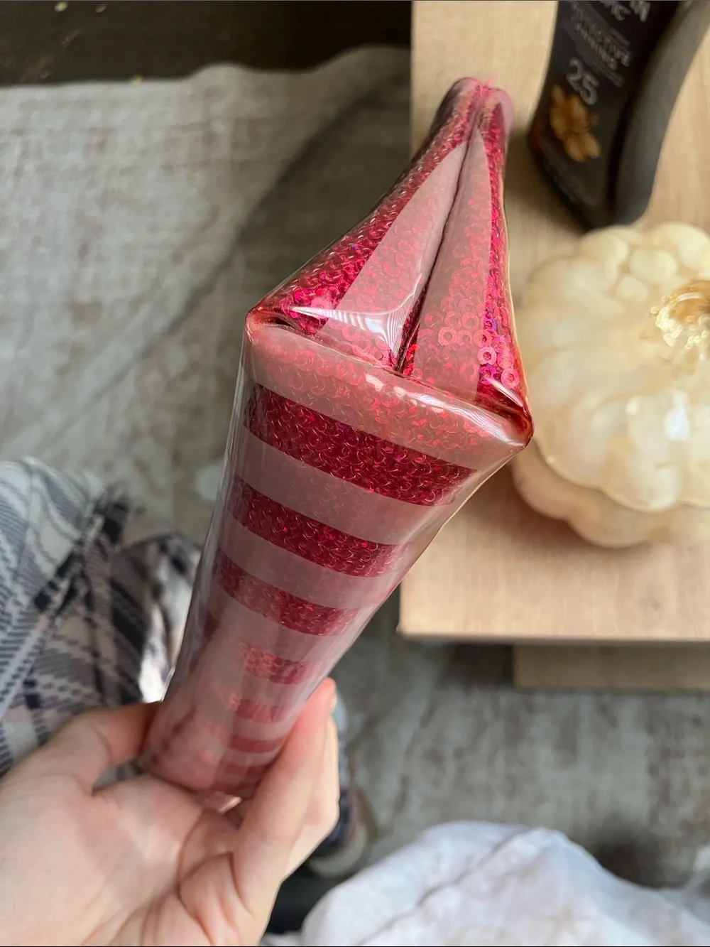 (MAJOR WEAR LOOK AT DESCRIPTION) Victoria Secret Pink Glitter Stripe Makeup Pouc